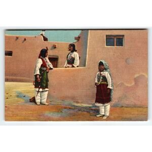 Isleta Pueblo Indians Near Albuquerque New Mexico Postcard Linen Curt Teich